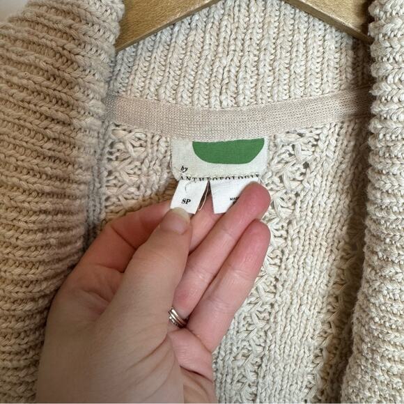 Anthropologie Cream Crochet Knit Open Front Cardigan Sweater Size Small Petite - Picture 2 of 4